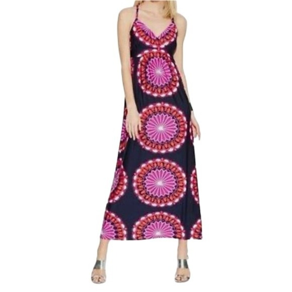 INC Citrus Geometric Colorful Pink Orange Blue Racerback Maxi Dress size Medium